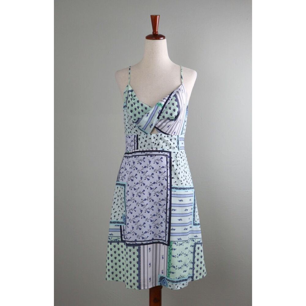 LOFT Blue and White Patchwork Midi Dress